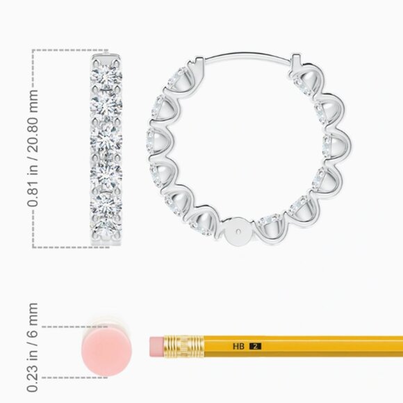 3CT TW Platinum Lab Grown Diamond Hoops - Picture 2 of 2